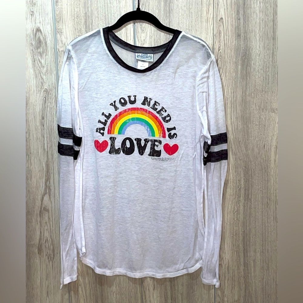 Vintage Concert Tees Women's All You Need Is Love Sheer White Long Sleeves Sz XL
